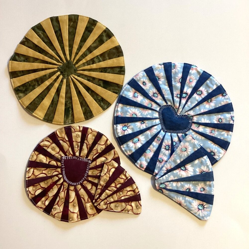 3 Handmade Round Circle Mug Mats + Coasters Quilted Table Linens Home Decor